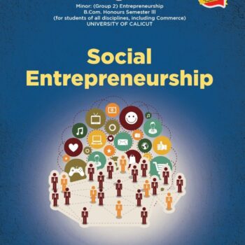 Social Entrepreneurship book cover showing people, community projects, and icons representing social impact and innovation.