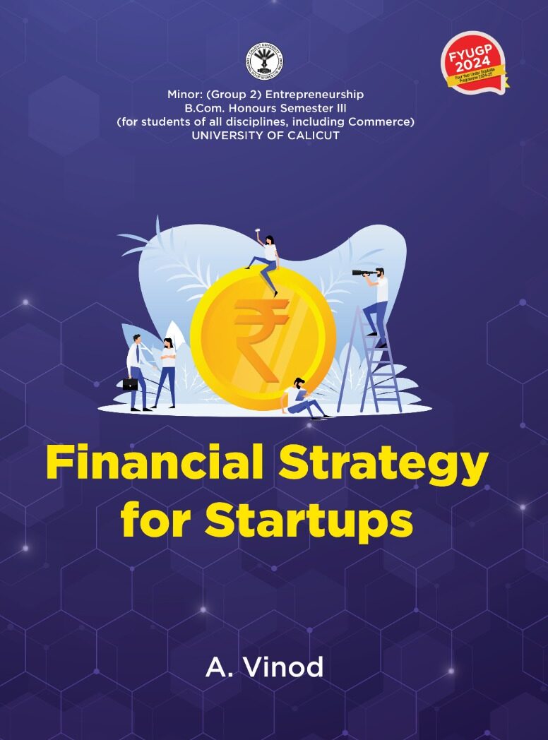Financial Strategy for Startups book cover with illustrations of money, graphs, and startup growth planning tools.